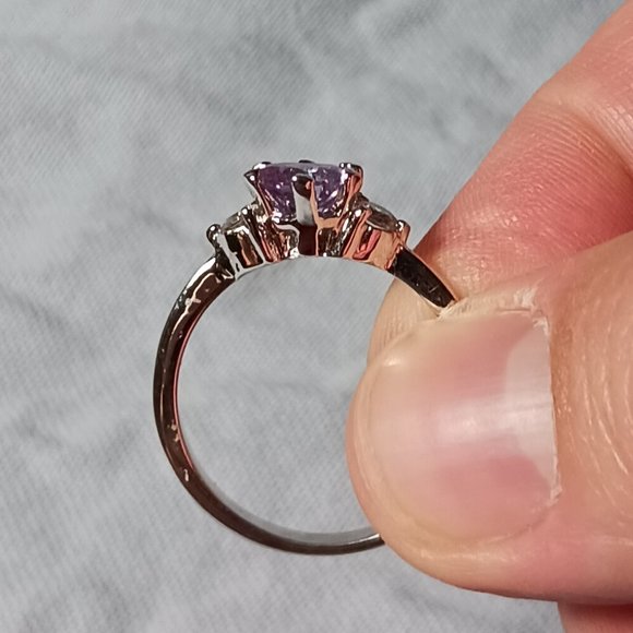 Silver Amethyst Ring with CZ Accents Size 9 - Picture 11 of 14
